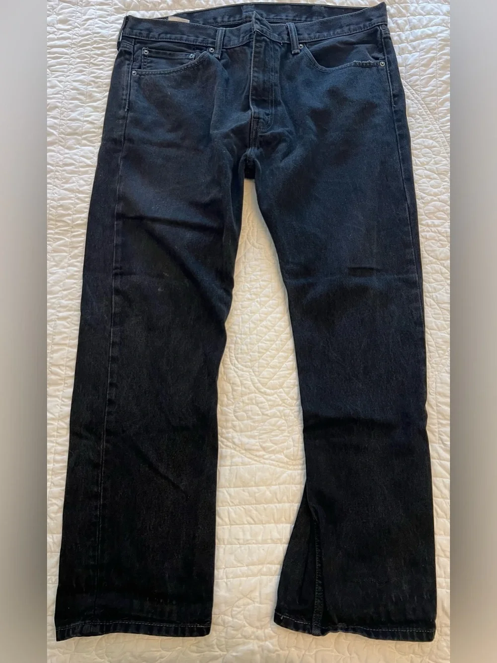 Levi's 505 Relaxed Fit Men's Jeans in Black Denim with Tan Patch